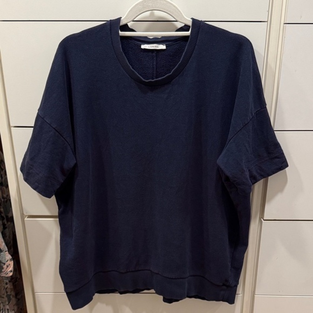 Lis Lareida Navy Oversized Sweatshirt Tee Short Sleeve Pullover Size Small